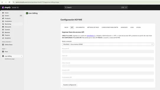 Koywe Row Billing screenshot
