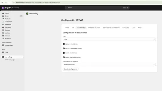 Koywe Row Billing screenshot
