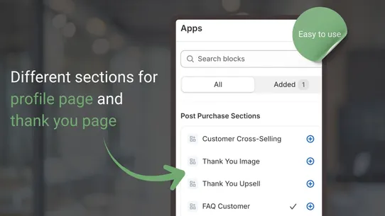 Post Purchase Sections screenshot