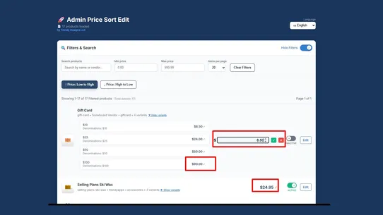Admin Price Sort screenshot