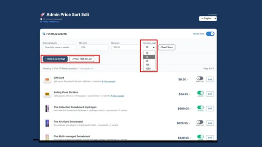 Admin Price Sort screenshot