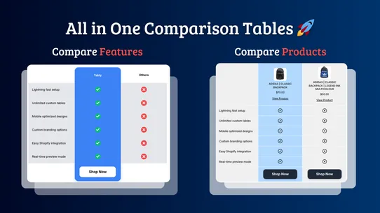 Tably Comparison Tables screenshot