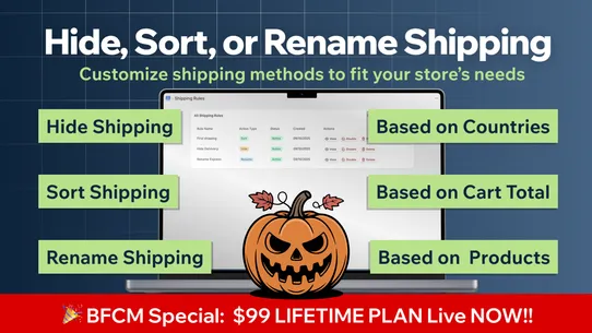 F: Sort/Hide Shipping Rules screenshot