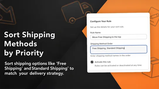 F: Sort Hide Shipping Methods screenshot