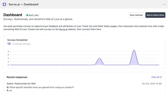 Surva.ai Post‑Purchase Surveys screenshot