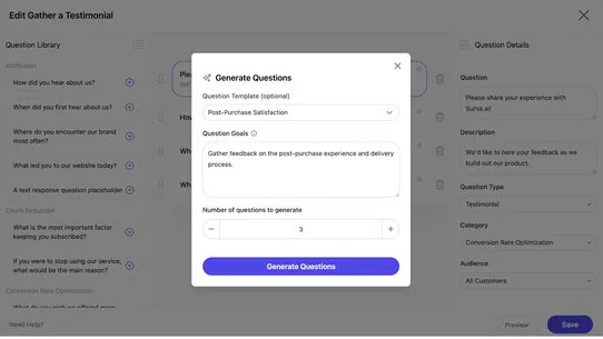 Surva.ai Post‑Purchase Surveys screenshot