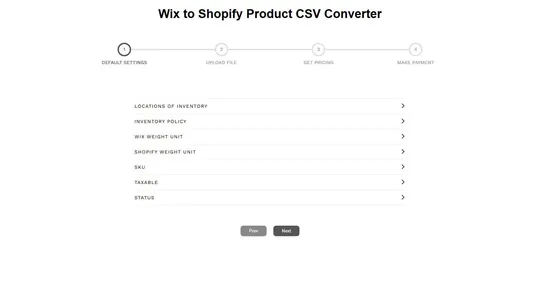 Vostari CSV converter: Wix screenshot