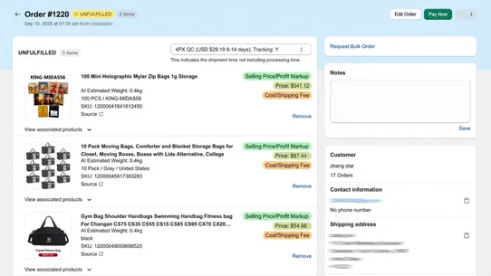 Temu AliExpress Dropshipping screenshot