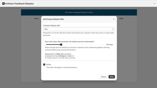 Virthium Feedback Rebates screenshot
