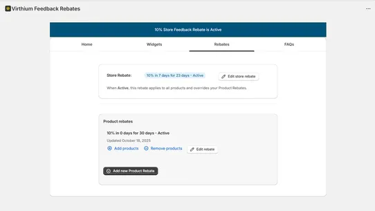 Virthium Feedback Rebates screenshot