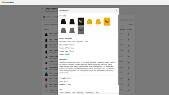 Google Sheets Product Feed screenshot