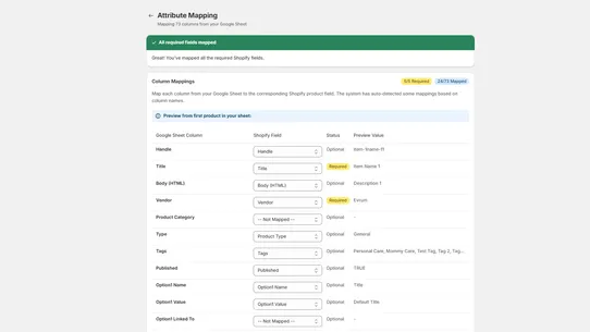 Google Sheets Product Feed screenshot
