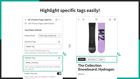 UR: Product Page Label Display screenshot