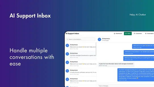 Helpy AI Chatbot and Live chat screenshot