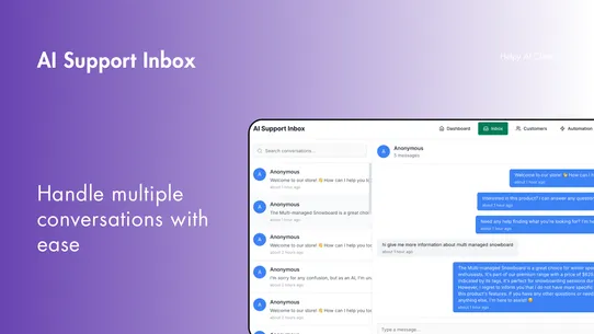 Helpy AI Chatbot and Live chat screenshot