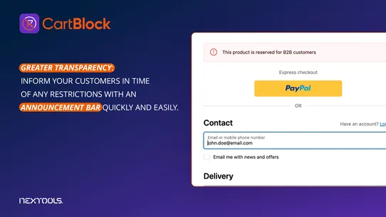 Cart Block: checkout validator screenshot