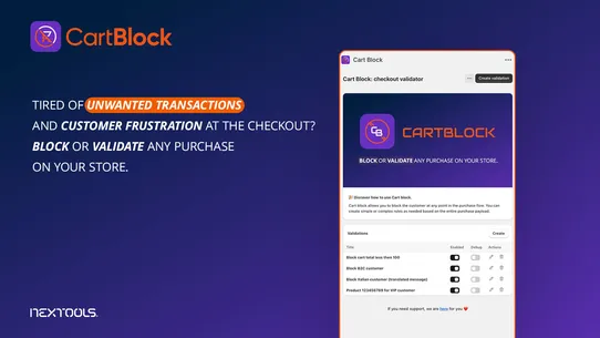 Cart Block: checkout validator screenshot