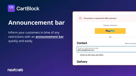 Cart Block: checkout validator screenshot