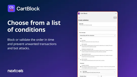Cart Block: checkout validator screenshot
