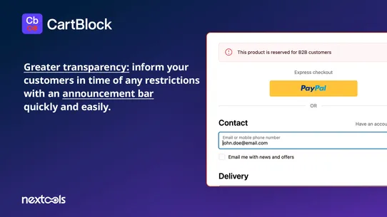 Cart Block: checkout validator screenshot