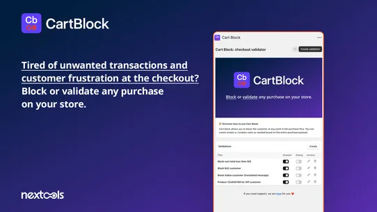 Cart Block: checkout validator screenshot