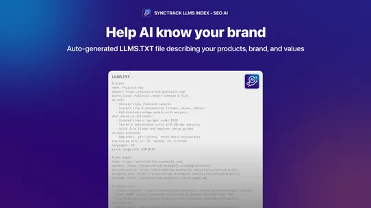 Synctrack LLMs Index ‑ SEO AI screenshot