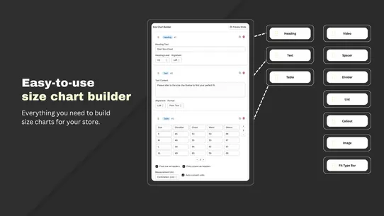 Pivotal Size Charts screenshot