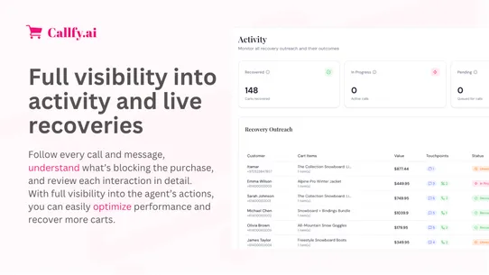 Callfy Abandoned Cart Recovery screenshot