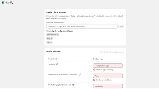 Datify Product Data Management screenshot