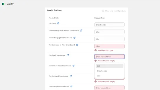 Datify Product Data Management screenshot