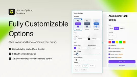 Key Product Options, Variants screenshot