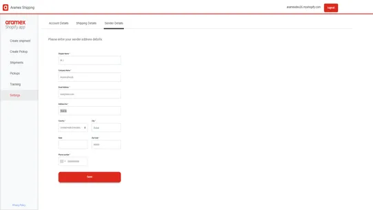 Aramex ‑ shipping app screenshot