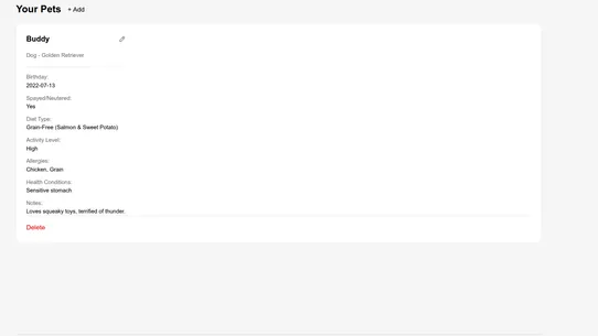 VitalityNode Pet Profiles screenshot