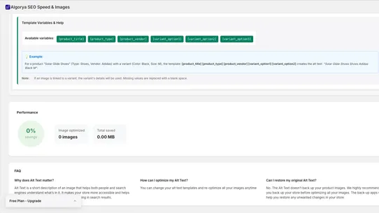 Algorya SEO LLMO Speed &amp; Image screenshot
