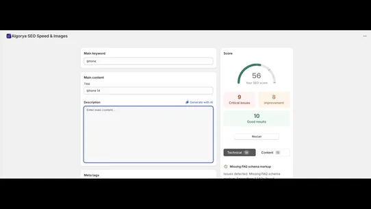 Algorya SEO LLMO Speed &amp; Image screenshot