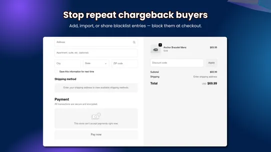 Chargeback Blacklist screenshot