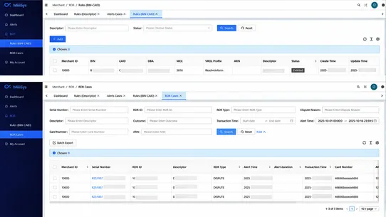 MiiiSys ‑ Chargeback Alerts screenshot