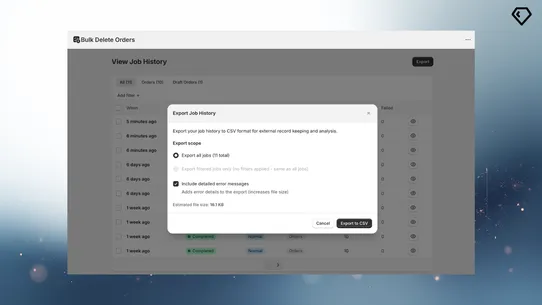 Bulk Delete Orders screenshot