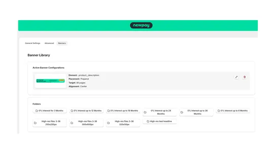 Newpay promote finance on‑site screenshot