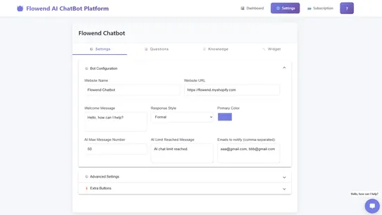 Flowend AI Chatbot screenshot