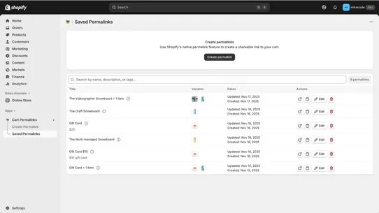 Mika: Cart Permalinks screenshot