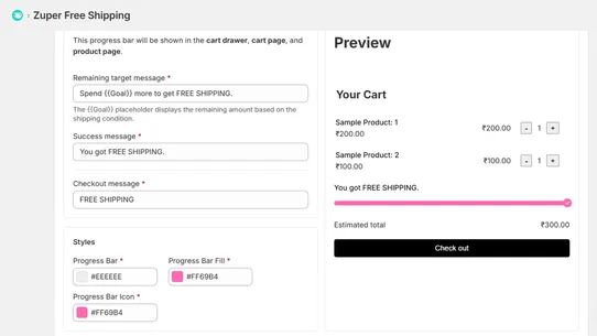 Zuper Free Shipping Bar screenshot