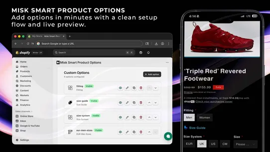 Misk Smart Product Options screenshot