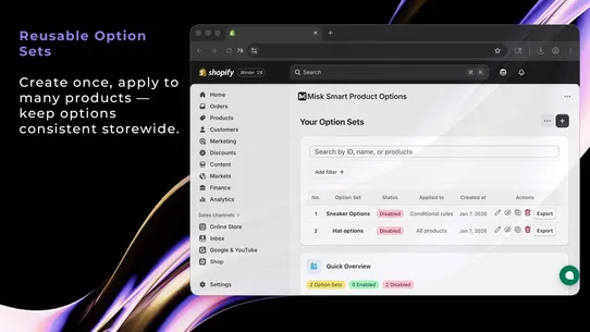 Misk Smart Product Options screenshot