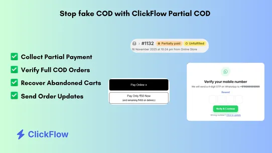 ClickFlow ‑ Partial COD + OTP screenshot