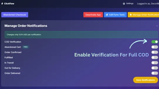 ClickFlow ‑ Partial COD + OTP screenshot