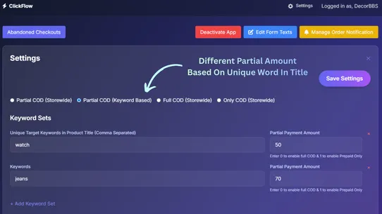 ClickFlow ‑ Partial COD + OTP screenshot