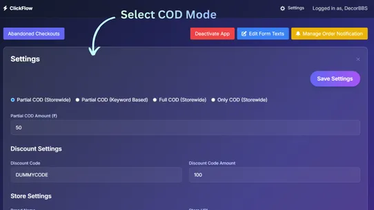 ClickFlow ‑ Partial COD + OTP screenshot