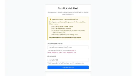 TaskPick Referrals ‑ Web Pixel screenshot