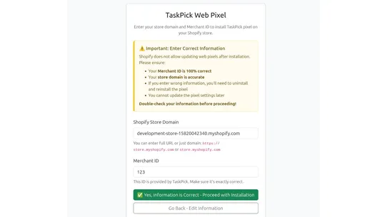 TaskPick Referrals ‑ Web Pixel screenshot